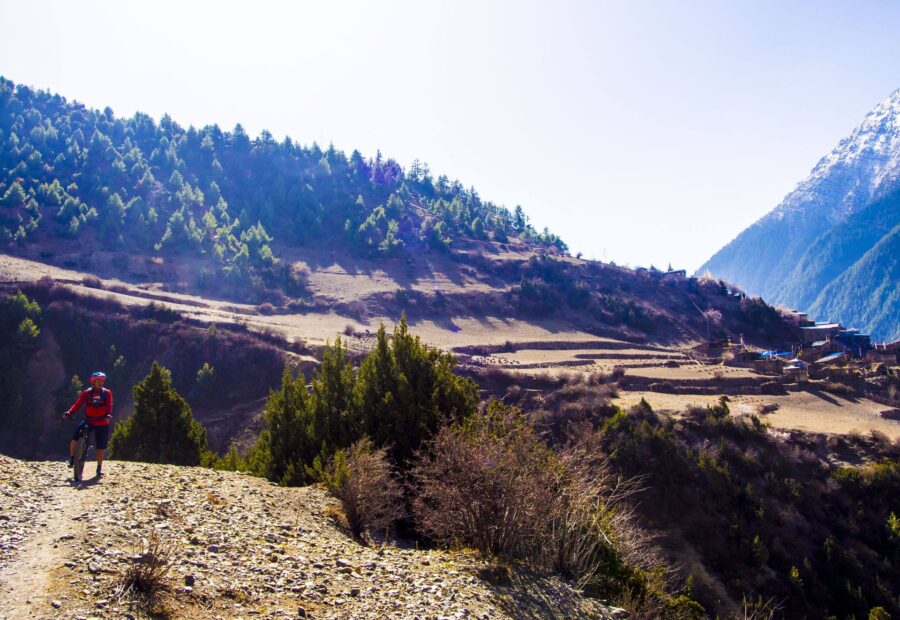 Climbing past a hillside village
